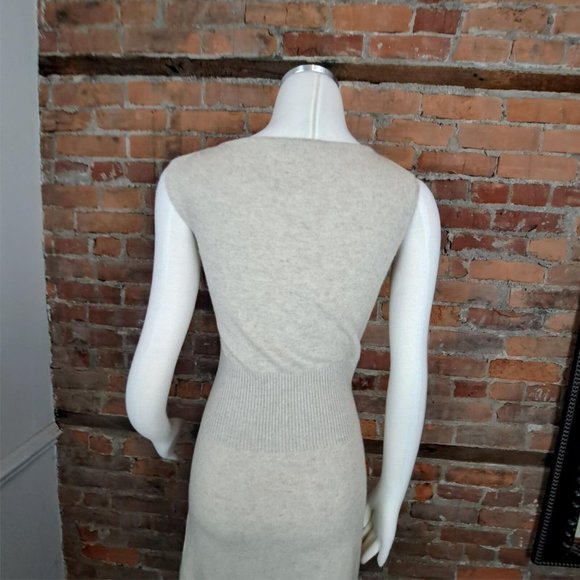GC Fontana Merino/Cashmere Sweater Dress Oatmeal Sleeveless Ribknit Waist Size S - Picture 6 of 10